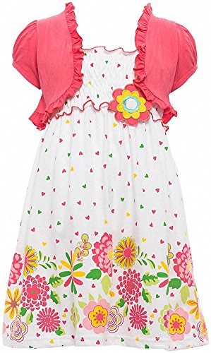 Image of ToBeInStyle Girls Two Piece Short Sleeve Dress and Matching Bolero Crop Cardigan Assorted Prints Cotton Blend Summer Outfit