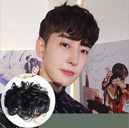 Yudit Short Natrual curly hair topper clip in top crown for Men for thinning and white hair Natrual black
