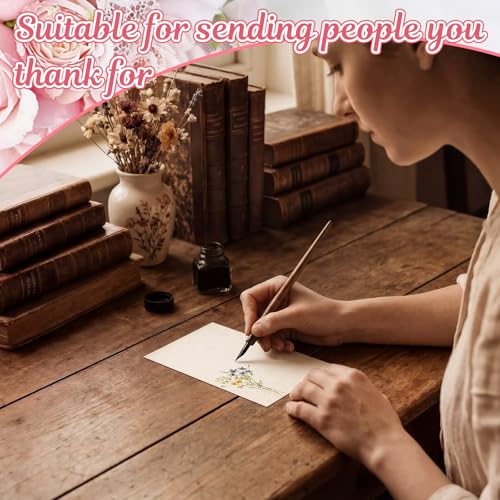 Image of Spiareal 100 Pcs Blank Note Cards Index Card, Fall, 4 x 6 in, Wildflowers | Kraft Cardstock with Eucalyptus Design, Envelopes Included, For Thank You Cards, Weddings, Baby Showers, Office DIY
