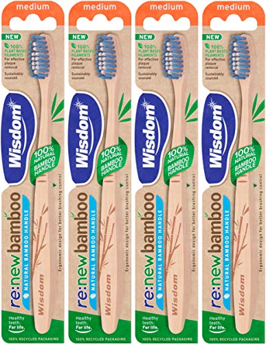 Wisdom re:New Bamboo Medium Toothbrush - Pack of 4 | Vegan | Plant-Based filaments Wisdom re:New Bamboo Medium Toothbrush - Pack of 4 | Vegan | Plant-Based filaments