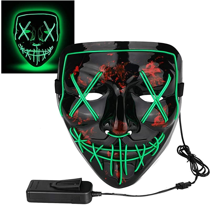 Party Propz Led Light up Ghost Mask - 1 Pc Led Face Mask For Party | Radium Masks for Men | Neon Light Hacker Msk | Money Heist Full Face Masks | Masquerade (Dark Green)