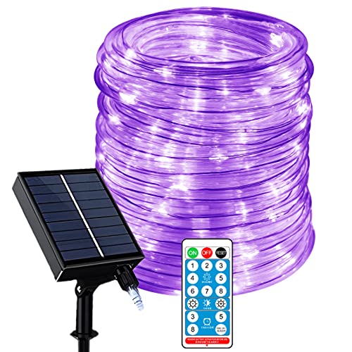 Zewnętrzne solarne lampki linowe 240 LED, wodoodporne, 26 m, drut miedziany, łańcuch świetlny z pilotem i timerem, do ogrodu, na drzewo, wesele, przyjęcie, dekoracja bożonarodzeniowa, fioletowe