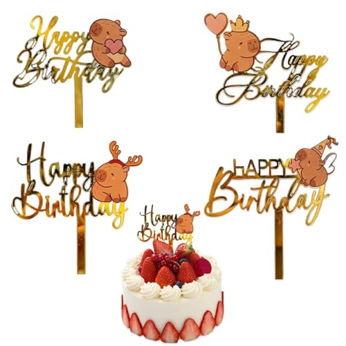 KAHZOR 4 Piezas Decoración Tarta Capibara 18 Cumpleaños Niño y Niña, Adornos Tarta Capybara Regalo 18 Cumpleaños, Ideas para Decoración de 18 Cumpleaños, Happy 18th Birthday Cake Topper Dorado