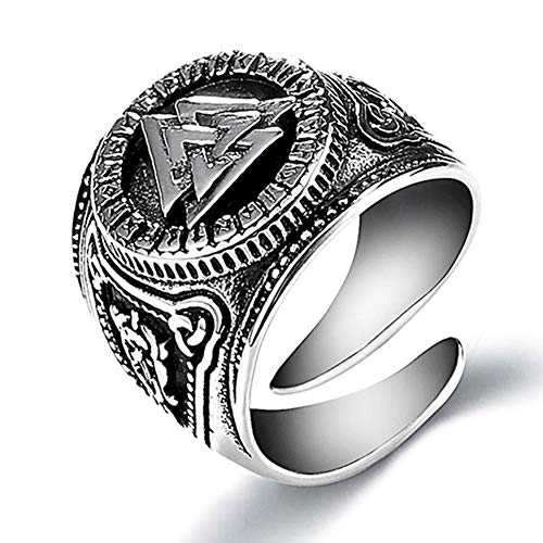 WLXW Anillo Vikingo de Acero Inoxidable, Runa de Triángulo Mítico Nórdico Anillo de Runas de Guardaespaldas Religioso Vintage, Joyas de Moda para Hombres Y Mujeres, 10