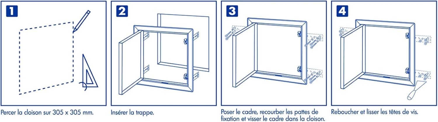 Semin Trappe de Visite Acier - Laquée Blanche 300 x 300 mm – Plaque de Plâtre, Mur et Plafond - Ouverture Pousser & Relâcher