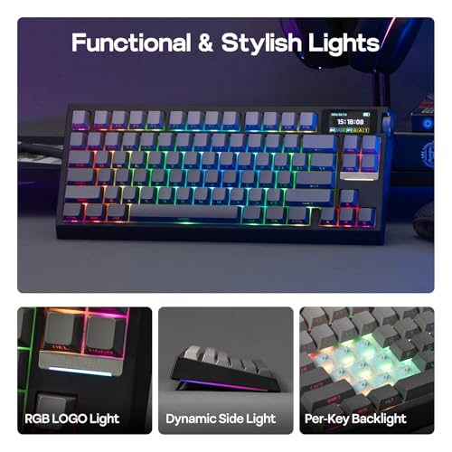 Image of EPOMAKER G84 PRO Wireless Mechanical Keyboard, 75% Gaming Keyboard with 8000mAh Battery, PBT Keycaps, 81 Keys, Hot Swap, Custom Driver, RGB Backlight, Gasket-Mount (Black, Creamy Jade Switch)