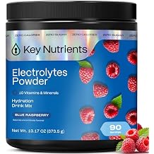 KEY NUTRIENTS Multivitamin Electrolytes Powder No Sugar - Sweet Blue Raspberry Electrolyte Powder - Endurance & Energy Supplement - Hydration Powder - No Calories - 90 Servings - Made in USA