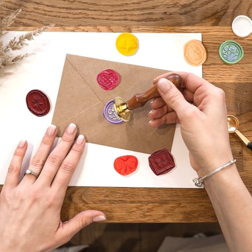Wax Seal Stamp Kit, 21Pcs Draupnir Wax Stamp Seal,Vintage Classic Sealing Wax Stamp Head with Wooden Handle for Party Wedding Invitation Cards Envelopes Gift Wrapping Letter (20 Patterns) - Thumbnail 6