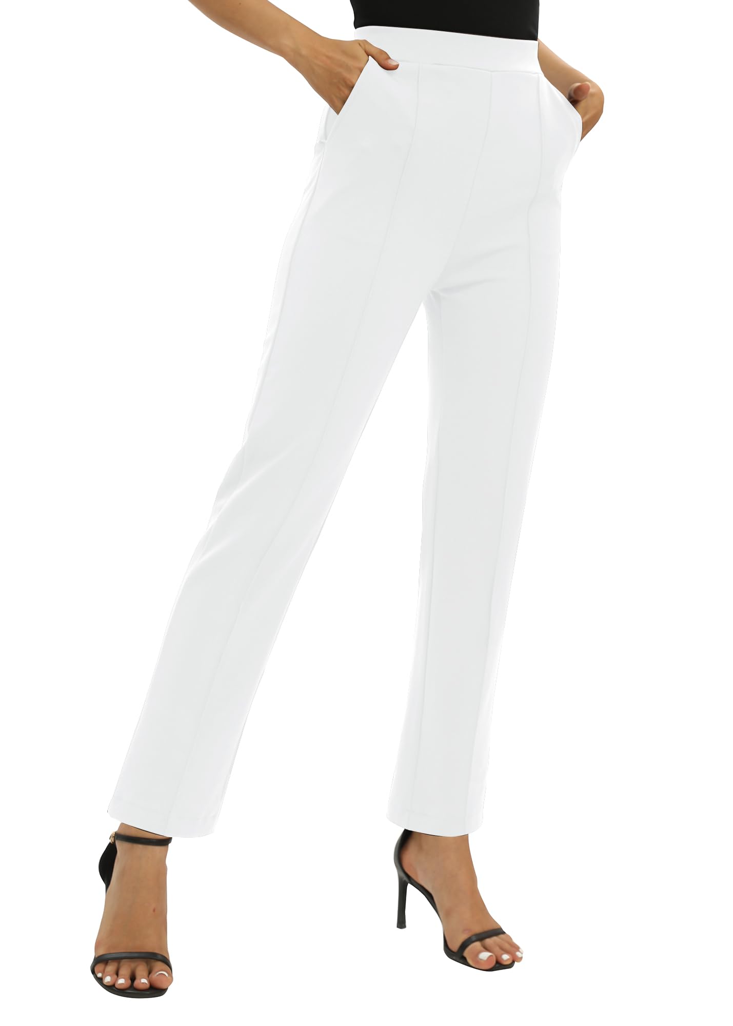 Femmes Bureaux Casual Jambes Droites élastique Travail Pantalons Taille Haute Pantalons avec Poches
