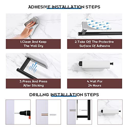 ASTOFLI Paper Towel Holder Under Cabinet No Drilling, Self Adhesive Paper Towel Holder Wall Mount for Kitchen Rack, Under Counter Napin Holder No Drill, RV, 304 Stainless Steel 12 Inch Matte Black - Thumbnail 5