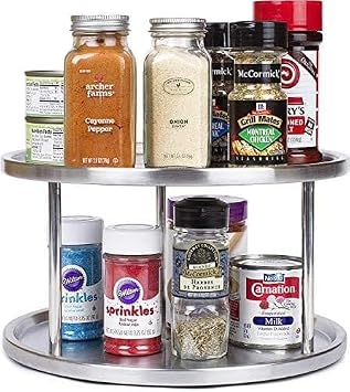 Simpli-Magic 2-Tier, Polished Stainless Steel, Lazy Susan Spice Rack, Upgraded 2026 Model Silver