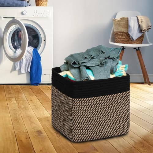 Image of COMFY-HOMI 3PACK Cotton Rope Square Basket with Handles for Shelves|Dog Toy Bin and Storage|Baby Gift|Shoe Organizer|New 11 inch x 11 inch x 11 inch for Living Room