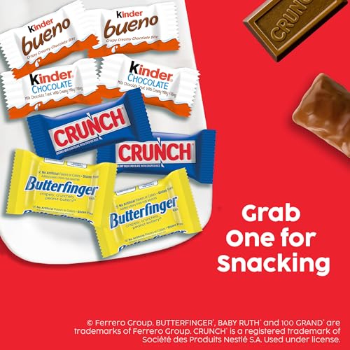Image of Butterfinger, Kinder Bueno, CRUNCH, and Kinder Chocolate, Assorted Candy Variety Pack, Mini Candy Bars, 30.05 oz