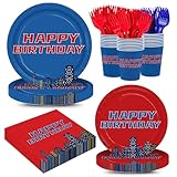120pcs Birthday Party Supplies Kids Paper Plates Napkins Cup Red Blue Forks Boys Birthday Party Decorations Disposable Tableware Set Serve 24 Guests
