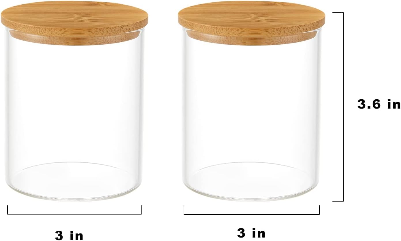 BIG CART 2 Pcs Glass Qtip Holder with Wood Lids, 16 oz Apothecary Jars Cotton Swabs Dispenser, Cotton Pads Canister for Bathroom Storage Organizer 3