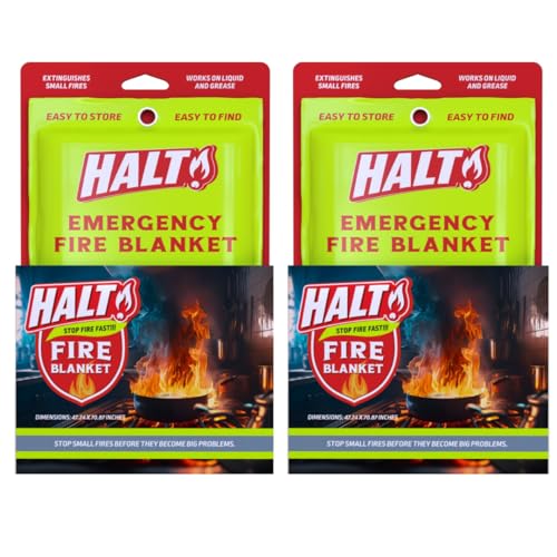HALT! Emergency Fire Blanket - Rapid Fire Suppression for Home, Kitchen, Car & Camping |Lightweight, No Mess, Safe for Grease & Electrical Fires | Reusable & Never Expires (2-Pack)