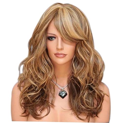 DRESSOOS Peluca Larga Rizada De Fibra Sintética Para Mujeres y Niñas Cabello Ondulado En Color Oscuro y Rubio Estilo Elegante y Versátil Para Cualquier Ocasión