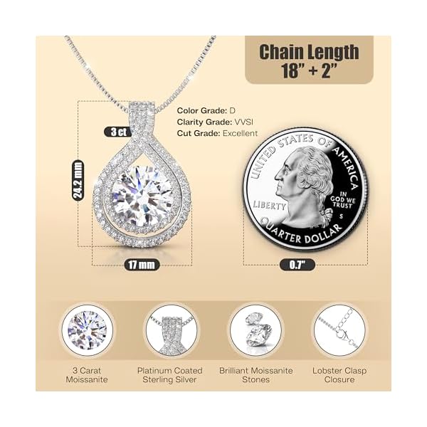 Platinum Plated Certified Moissanite Necklace for Women Gift for Her - Image 4