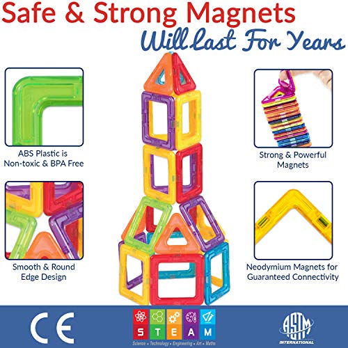 Limmys Magnetic Building Blocks – Unique Travel Series Construction Toys for Boys and Girls – STEM Educational Toy – Includes 74 Pieces and an Idea Book