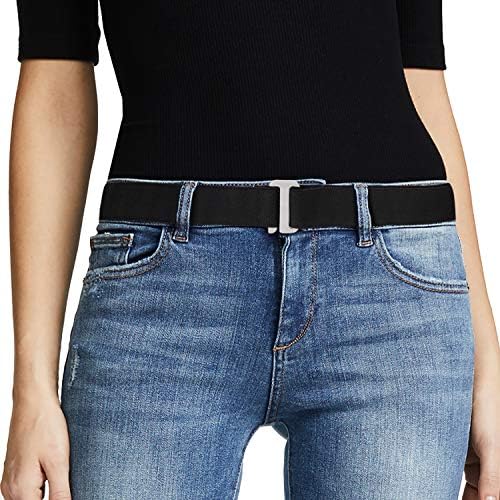 JASGOOD No Show Women Stretch Belt Invisible Elastic Web Strap Belt with Flat Buckle for Jeans Pants Dresses