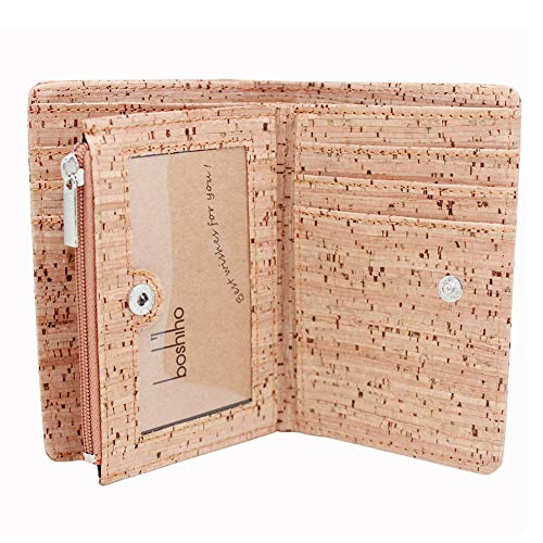 Eco Cork Friendly RFID Blocking Wallet Bi-fold Card Holder Vertical Wallet With Zippered Coin Purse & ID Window3