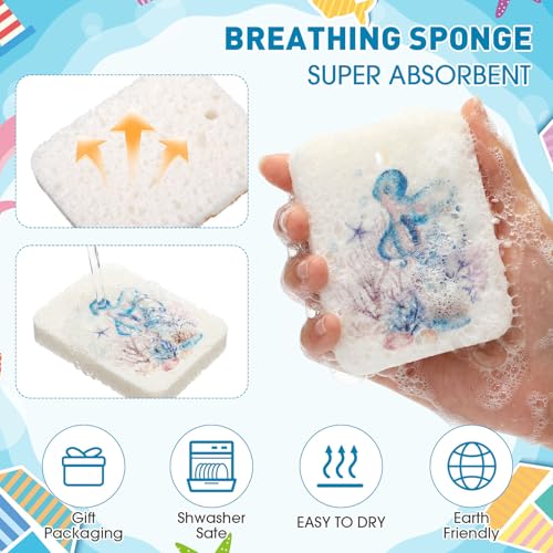 Image of Maxdot 50 Counts Compressed Cellulose Sponges Bulk Sea Animals Style Natural Kitchen Compostable Non Scratch Dish Sponges for Washing Dishes, Cleaning Countertop Sink, Kids DIY