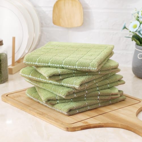 Image of Homaxy 100% Cotton Terry Kitchen Dish Cloths, 6 Pack, Sage Green | Ultra Soft and Absorbent, Suitable for Drying and Washing Dishes