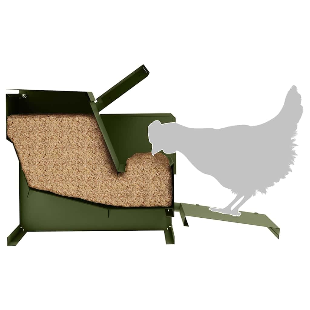 vidaXL Comedero de Pedal para Pollos Verde Oliva 50 x 40 x 29 cm, Comedero Moderno de Metal para gallinas, solución de alimentación Resistente para tu Granja y Corral