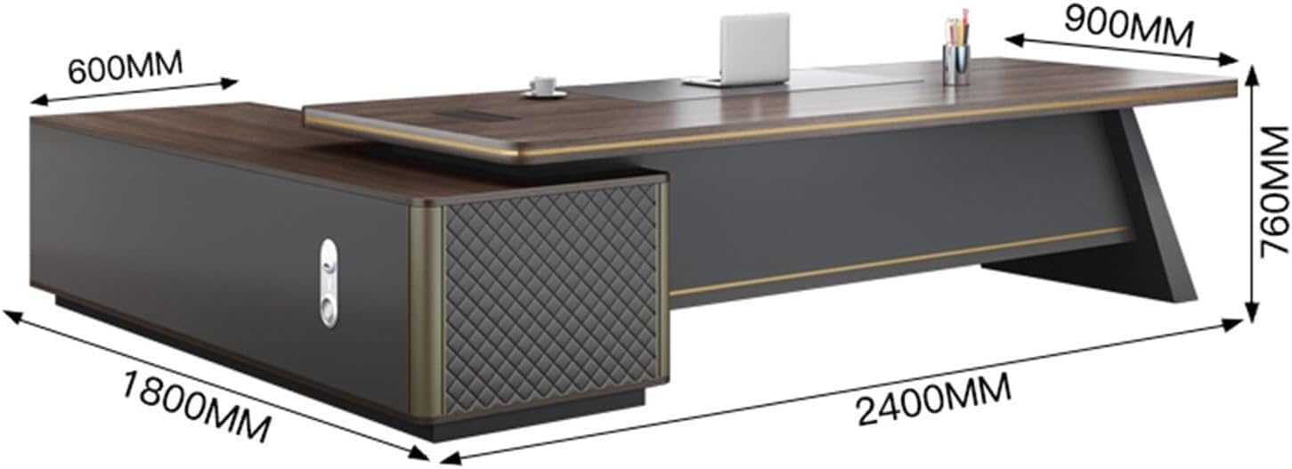 Rustic Computer Table Modern L Shape Executive Desk Large Home Office Desks with Lateral Cabinet Drawers for CEO Boss Study Bedroom Reception(240cm)