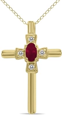 SZUL Ruby and Diamond Cross Pendant 10K Yellow Gold