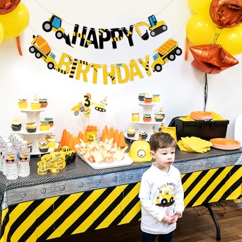 Image of Construction Happy Birthday Banner Construction Birthday Party Decorations for Kids Boys 1st 2nd 3rd Baby Showers Truck Tractor Sign Party Supplies