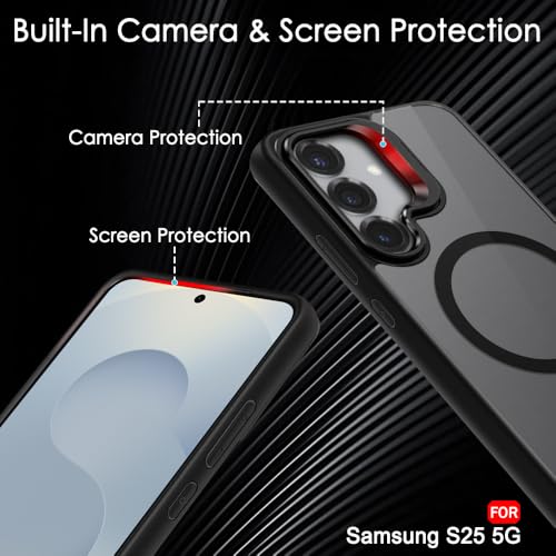 Image of TheGiftKart Hybrid Matte Frosted Back Cover Case for Samsung Galaxy S25 5G | Built-in Stand | Shockproof Hard Case Cover for Samsung Galaxy S25 5G (PC & TPU, MagSafe Compatible, Translucent Black)