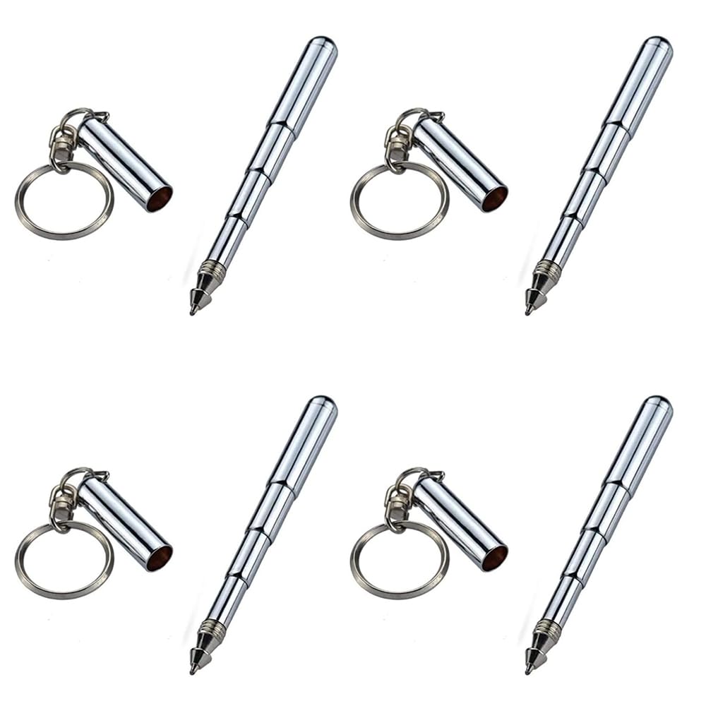 Silberner Einziehbarer Mini-Stift Aus Edelstahl – Schlüsselanhänger Mit Kugelschreiber, Kompakt & Elegant