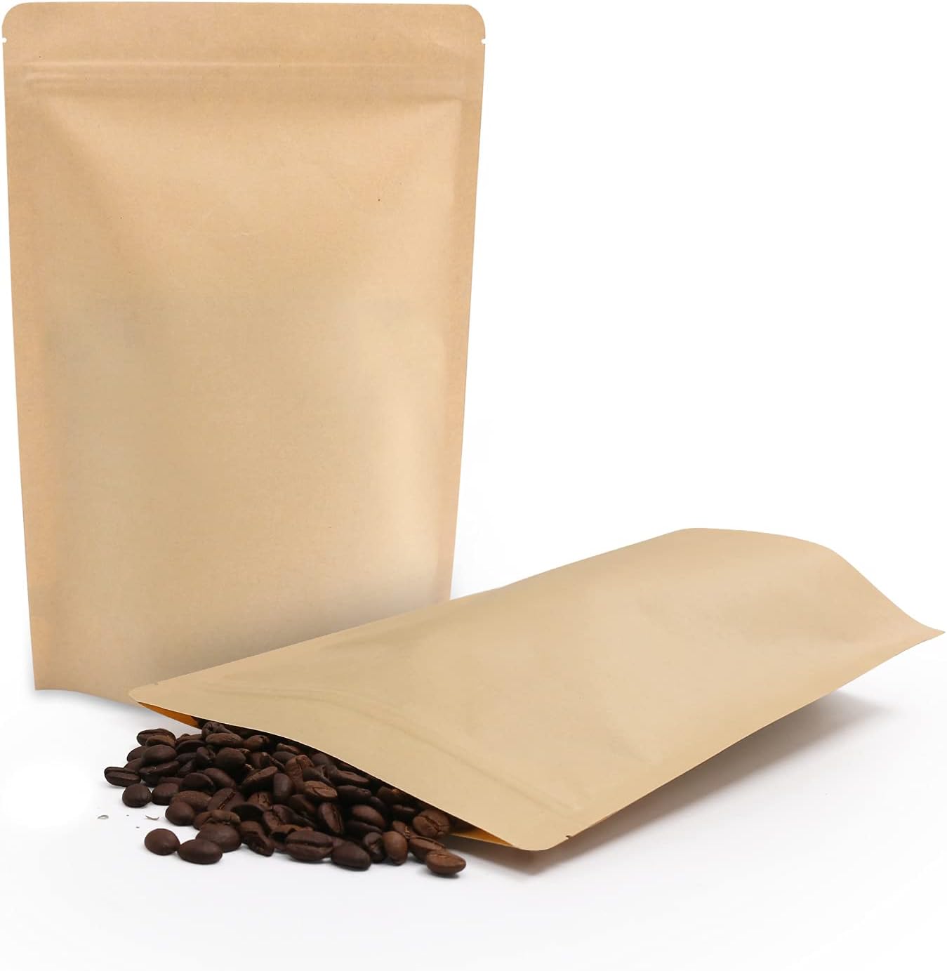 SumDirect Pack of 50 Kraft Paper Bags Lined with Foil Paper Bags with Base for Packaging Coffee Tea Food 17 x 24 cm