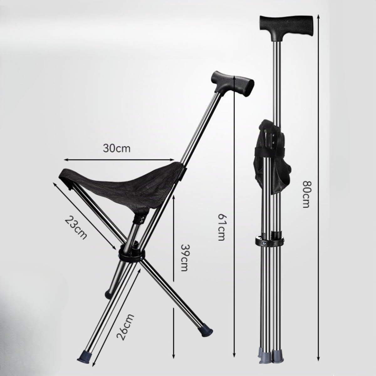 MagiDeal Bastón de trekking con asiento, taburete de trípode, taburete portátil independiente, silla de bastón plegable para acampar, mujeres y personas