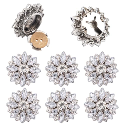 Framendino, Paquete de 6 gemelos de cristal con botones de diamantes de imitación para jeans, accesorios de esmoquin y camisa