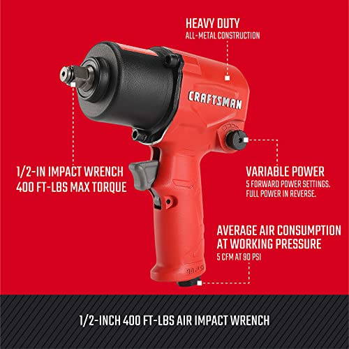 Craftsman CMXPTSG1004NB ½-in 400 ft-lbs Air Impact Wrench, Red and Black - Image 2