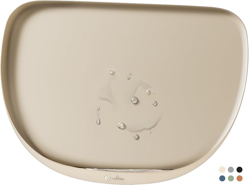 Tapete impermeável de silicone para comedouro e bebedouro de gatos DownyPaws, Almond, 61,49 × 43,18 × 2,01 cm