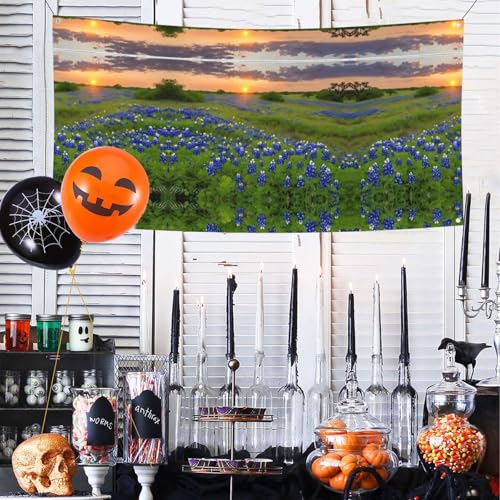 MINDBBDFJ Texas Bluebonnets Scenery Print Banners And Signs For Outdoor/Indoor,Personalized Banner Customizable Parties Halloween Banner (180x90cm)2