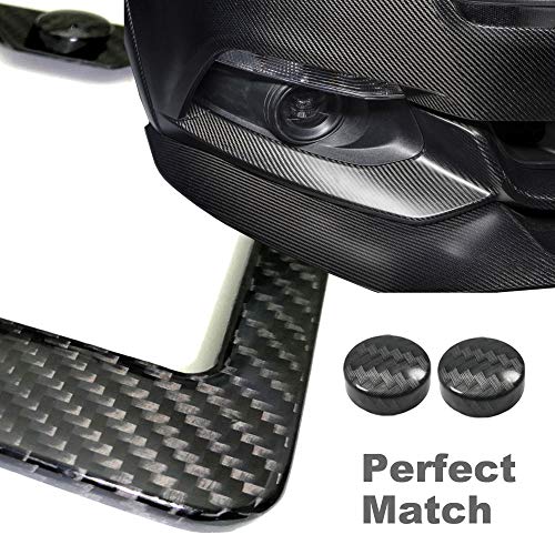 Zxfoog Carbon Fiber License Plate Frame- 100% Handcrafted Real Carbon Fiber Cloth Wrap Holder, Wide Edge Black Aluminum Car Tag Cover With Stainless Steel Screws Caps, Rattle Proof Pad, 1 Pack 2 Hole #TOP5