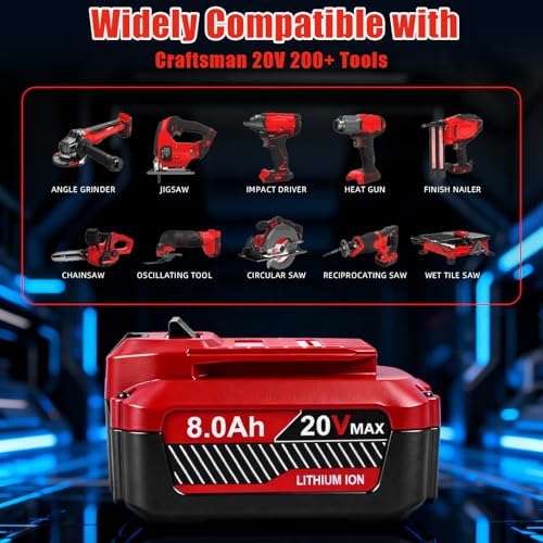 SANIU 20V 8.0Ah Replacement for Craftsman 20V Battery V20 Lithium ion Batteries Compatible with CMCB205 CMCB204 CMCB206 CMCB202 CMCB201 20V Cordless Power Tools (8.0AH, 2 Piece) - 5