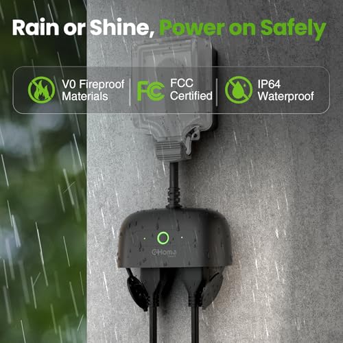 GHome Smart Outdoor Plug Wi-Fi Outlet, Dual Individual Sockets Smart Plug with IP64 Waterproof, Works with Alexa Google Assistant & SmartThings, No Hub Needed for Smart Home Control, 2.4G WiFi Only - Thumbnail 3