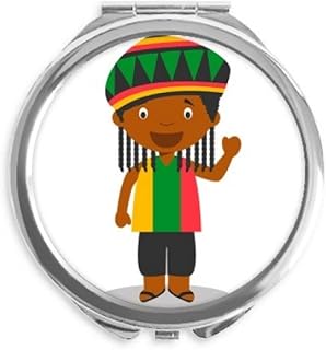 Black Jamaica Cartoon Hand Compact Mirror Round Portable Pocket Glass