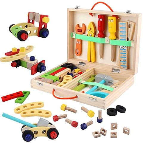 ANTIC DUCK Wooden Tool Box - 35 Pcs Childrens Tool Kit Educational STEM Construction Toy for 3 4 Year Old Boy Girl Gifts Cover