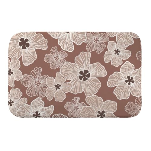 White Floral Pattern Door Mat Outside Entrance Waterproof Low Profile All Season Waterproof Comfort Floor Mats Fade Resistant Sturdy Machine Washable Kitchen Rug for Entryway 29. 5" X17. 7"