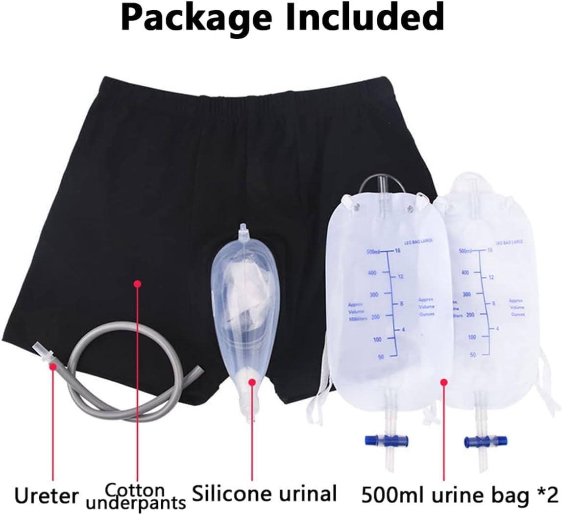 Bolsa de orina Reutilizable para Hombre, Bolsa de orina portátil para incontinencia, Bolsa de orina Reutilizable para Pierna, Embudo de orina de Silicona, Soporte para orinar con catéter (S)