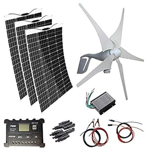 AUECOOR Kit de turbina de viento de panel solar de 760 W: generador de turbina eólica de 400 W + 3 paneles solares de 120 W + controlador solar + controlador de viento + accesorios