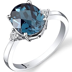 PEORA London Blue Topaz and Diamond Ring for Women 14K White Gold, Natural Gemstone Birthstone, 2.75 Carats Oval Shape 10x8mm, Size 7