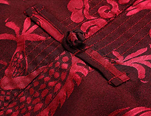 wecotton Tang Suit Men Hanfu Chinese Traditional Clothes Kung Fu Shirt Uniform Long Sleeved Coat Tops and Pants (Red, Large) - Thumbnail 7