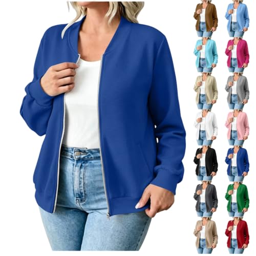 PXQIRMR Sweatshirt for Women Zip Up Long Sleeve Bomber Jacket Blue - image 1